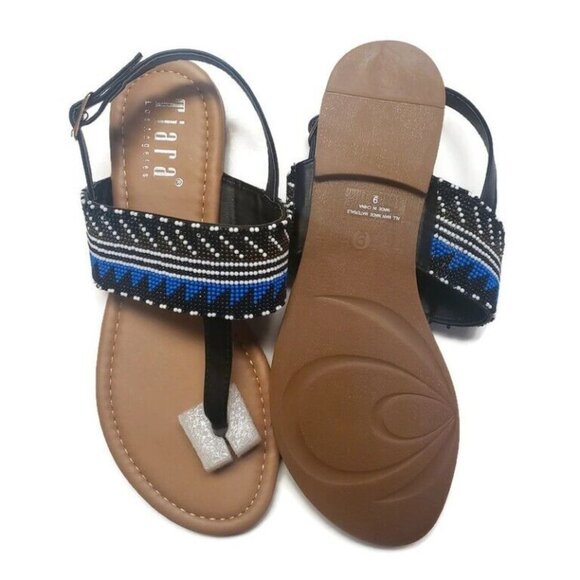 Tiara Los Angeles Roxy Beach Native American Beaded Sandals Womens Size 6 Black - Picture 6 of 6